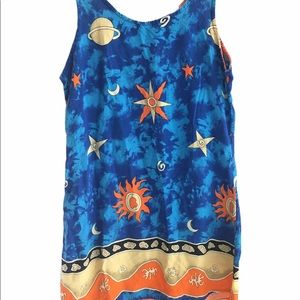 Vintage Blue Space Stars Dress Orange Boho 90s